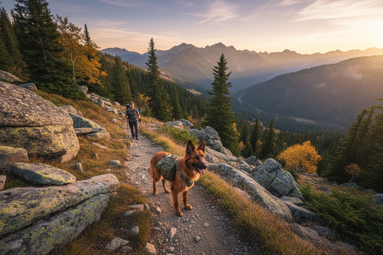 Irish Setter Malinois Mix Hiking with Owner