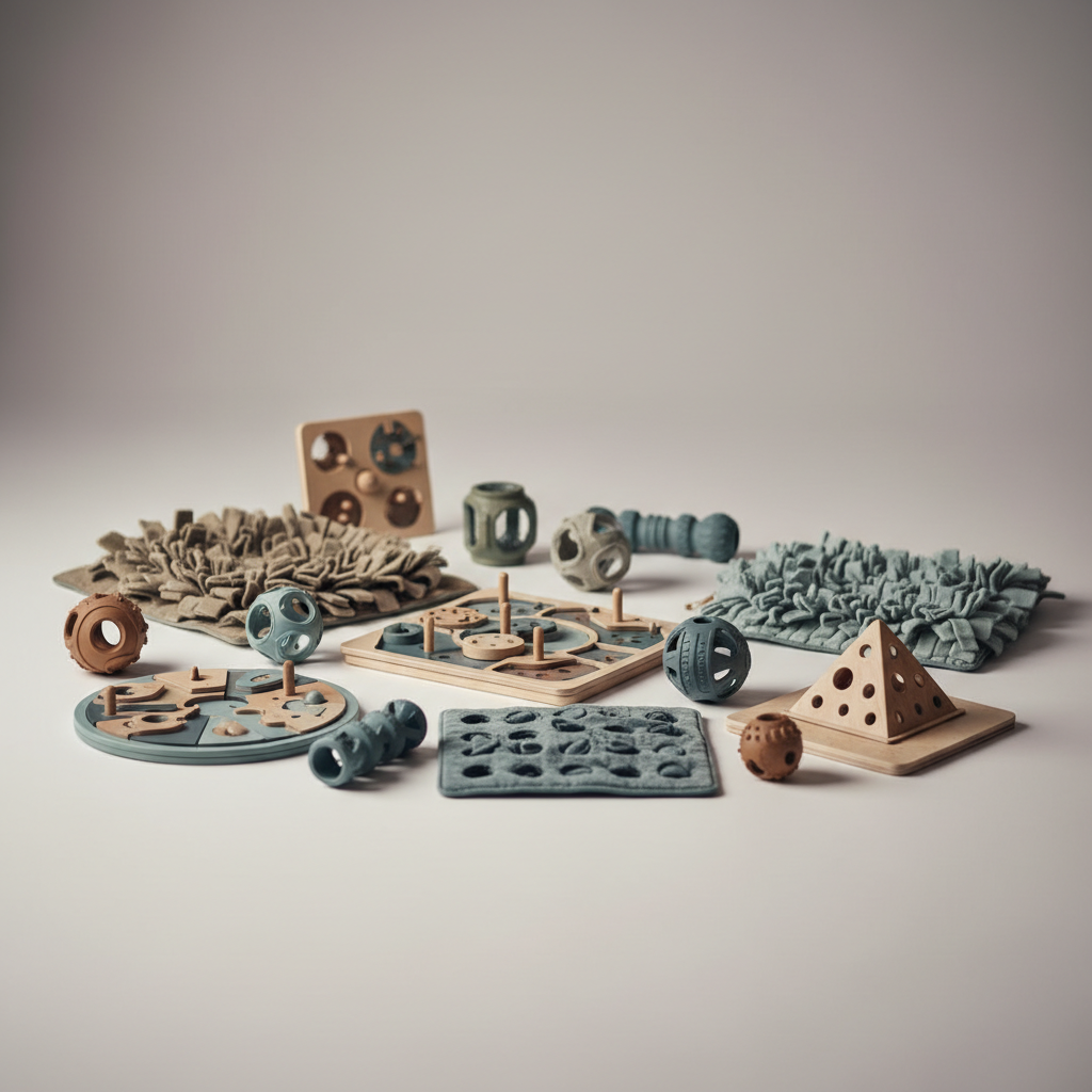 Premium dog enrichment puzzles with blur effect